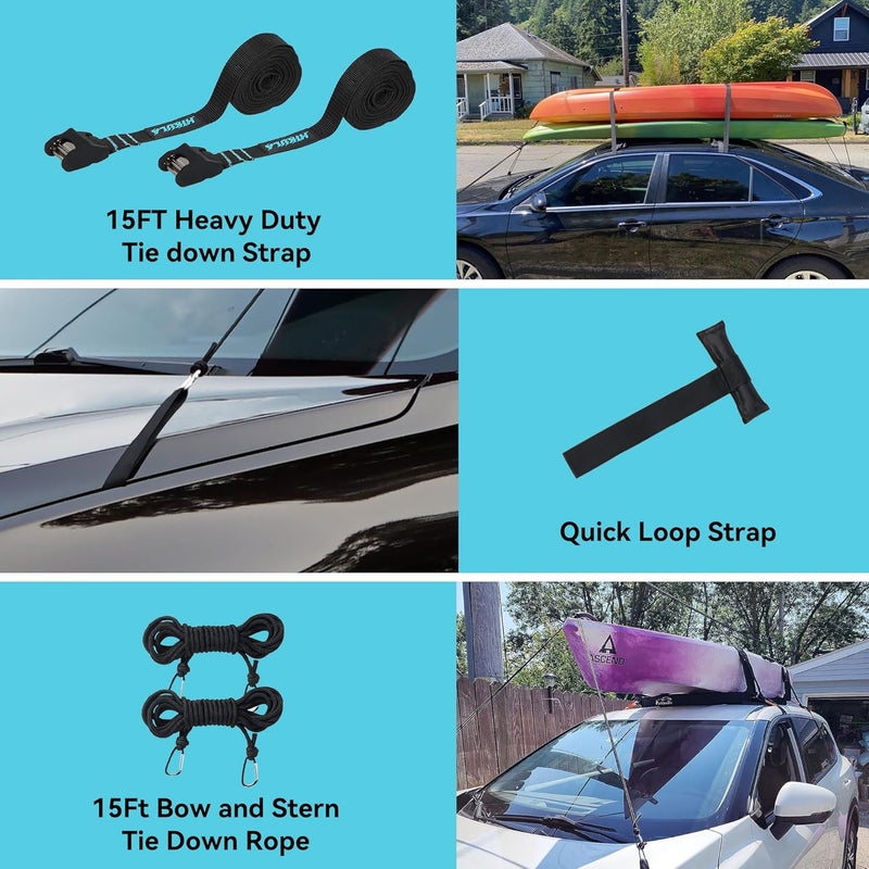 HIKULA 31''Soft Roof Rack Pads for Various Crossbars with Two 15' Premium Scratch Resistant Silicone Buckle, PP Rope,Quick Loop and Storage Bag, for SUPs, Surfboards, Kayaks, Canoes Includes Storage Bag - Image 4